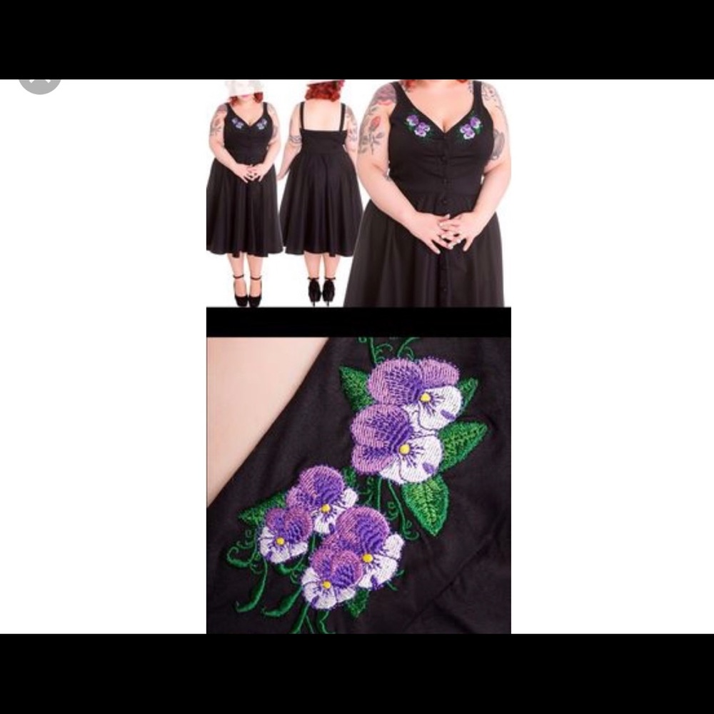 Black Hell Bunny Dress with Embroidered Flowers